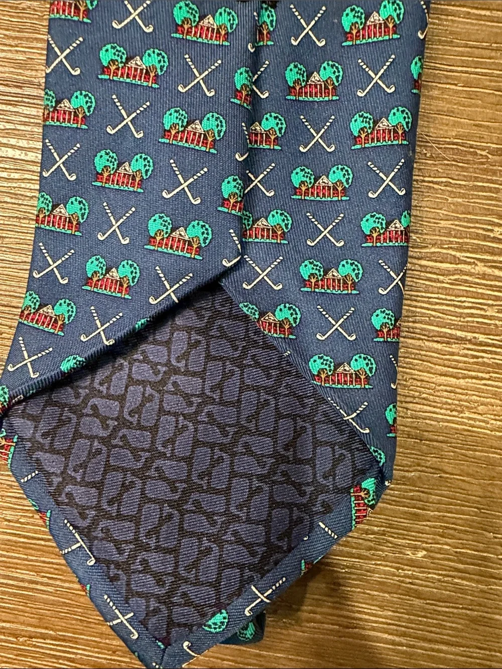 Silk Navy Golf Pattern Tie Colonial Country Gold Club Vineyard Vines